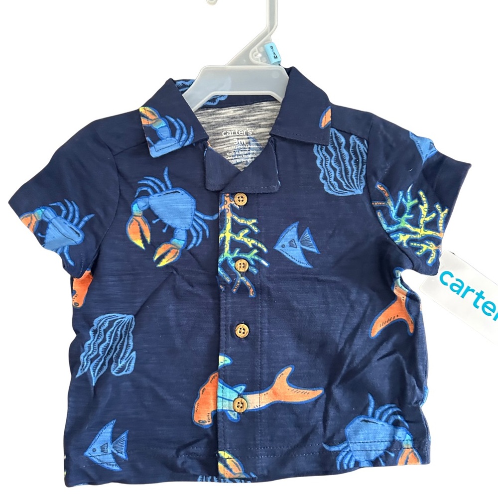 Carter's Navy Blue Short-Sleeve Ocean Creatures Button-Down Shirt